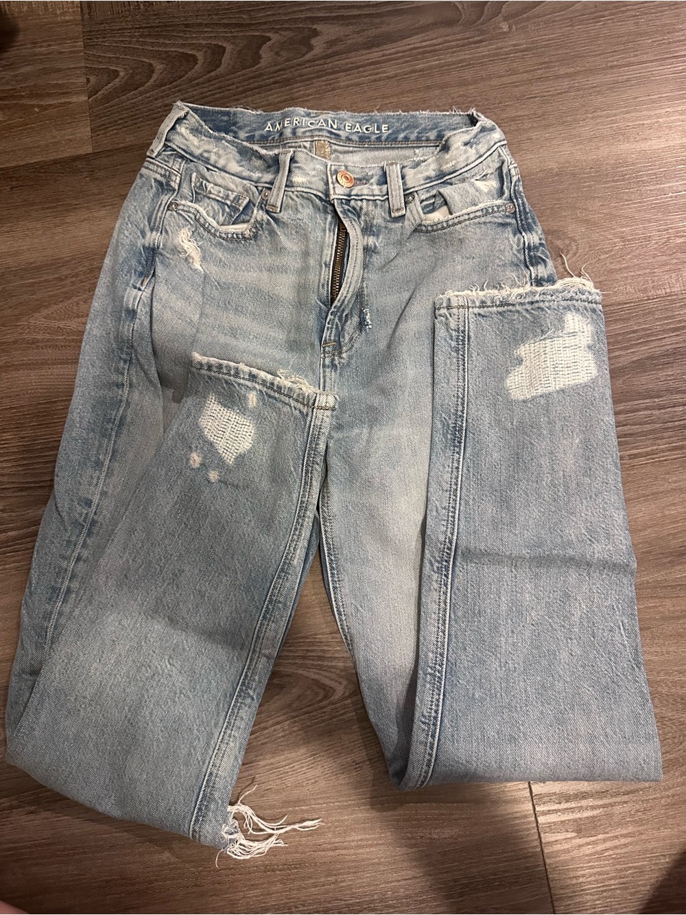 American Eagle Outfitters Light Blue Straight Leg Distressed Jeans